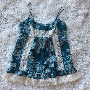 BCBG Silk Top with Crochet Detail